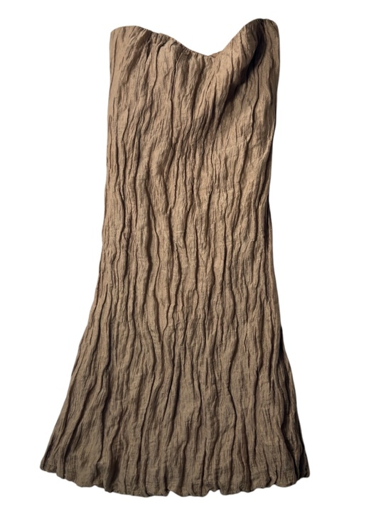 Max Mara Strapless Crinkle Column mini Dress Taupe Textured Strapless Gown US 6 - Picture 2 of 9